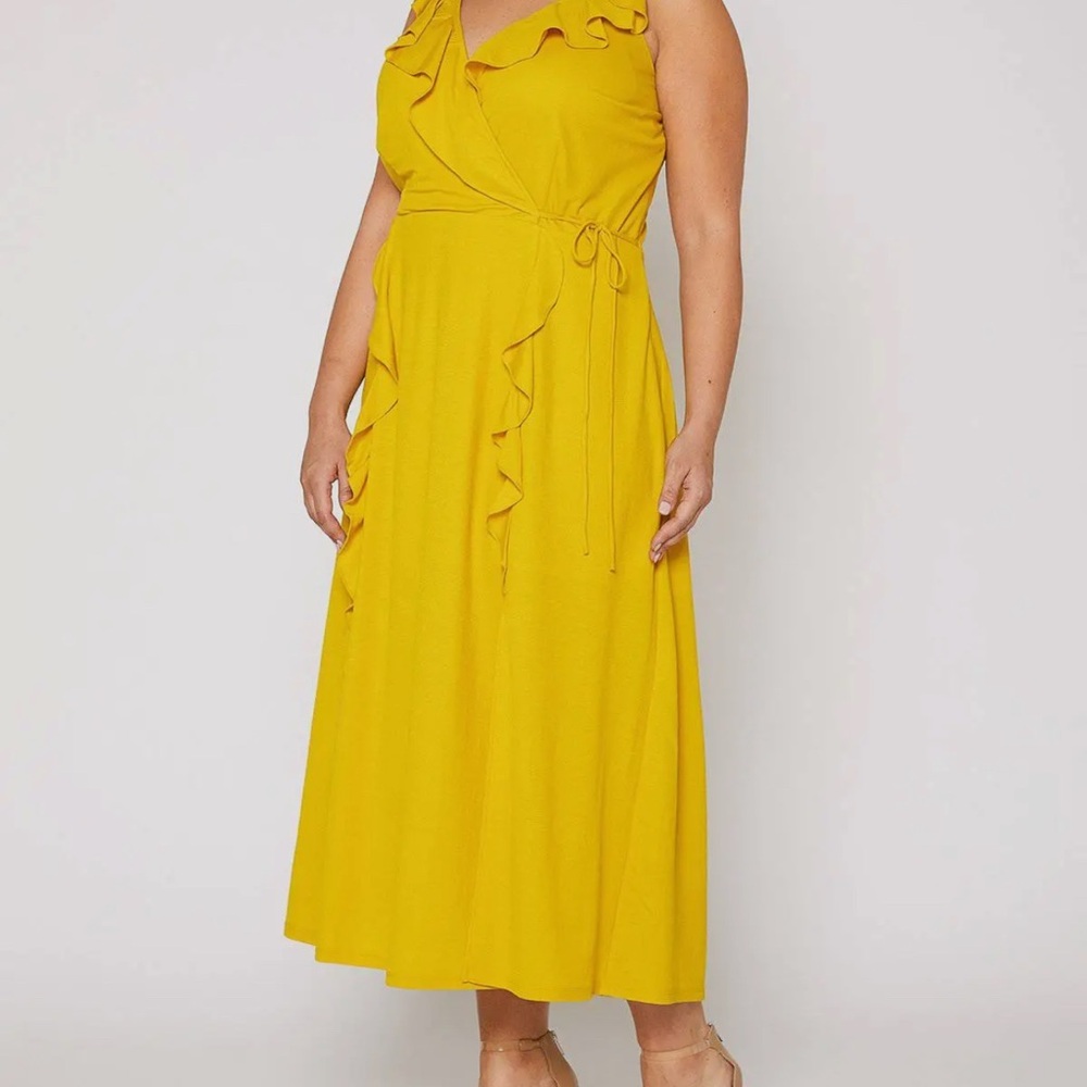 Yellow Midi Dress with Ruffle Detail
